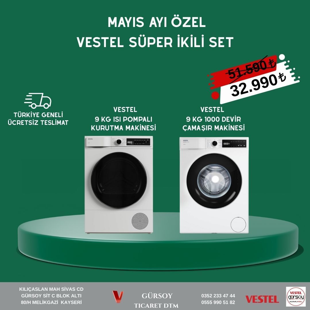 VESTEL MAYIS AYI ÇAMAŞIR MAKİNASI VE KURUTMA MAKİNASI FIRSATI