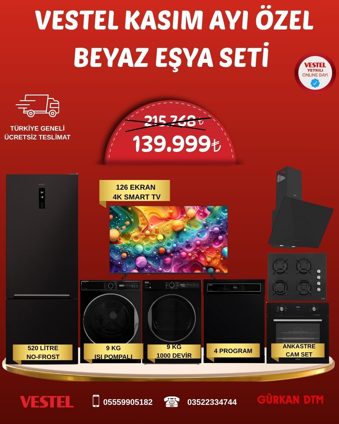 VESTEL KASIM AYI ÖZEL SİYAH BEYAZ EŞYA SETİ