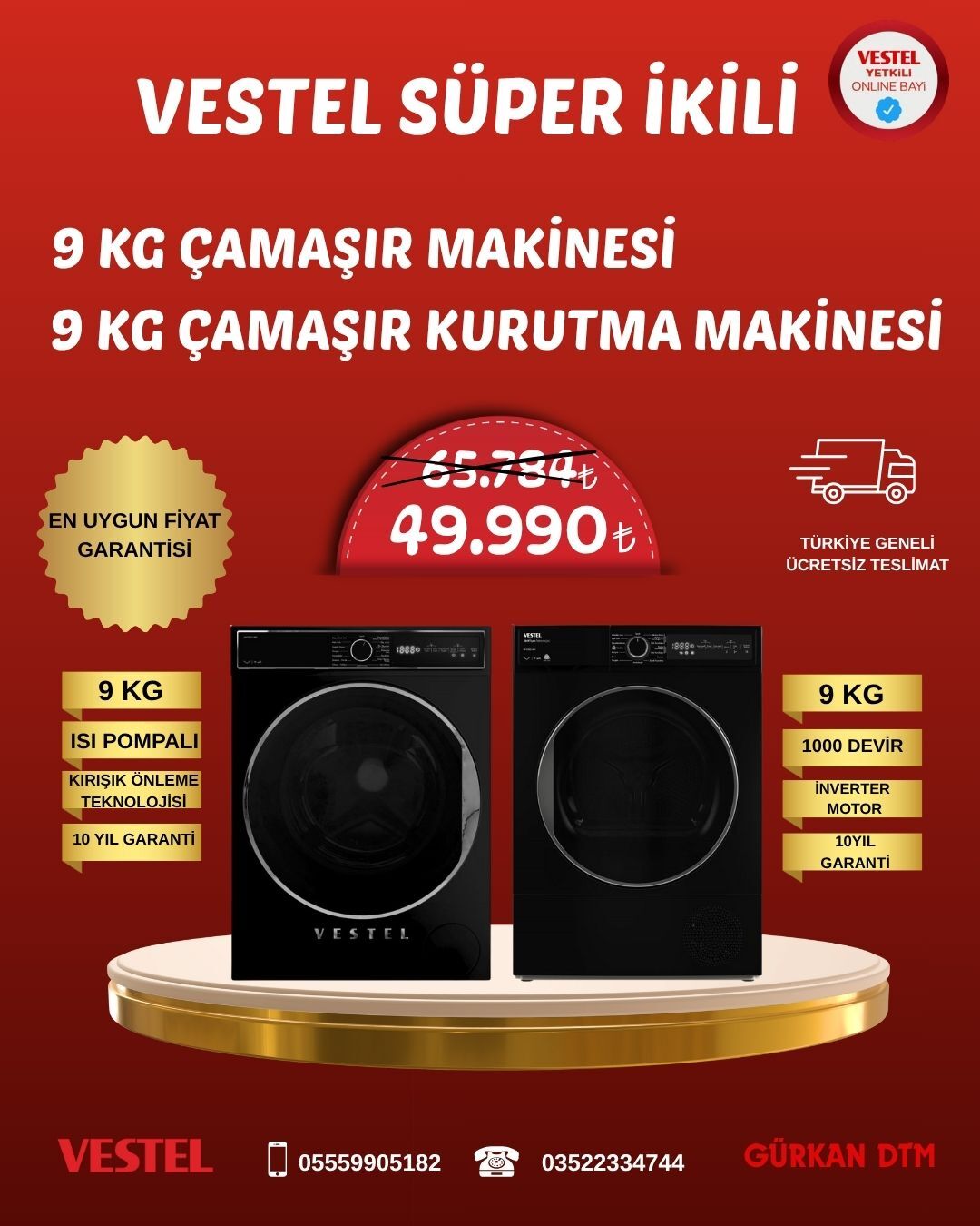 VESTEK KASIM AYI SİYAH ÇAMAŞIR VE KURUTMA MAKİNASI İKİLİSİ